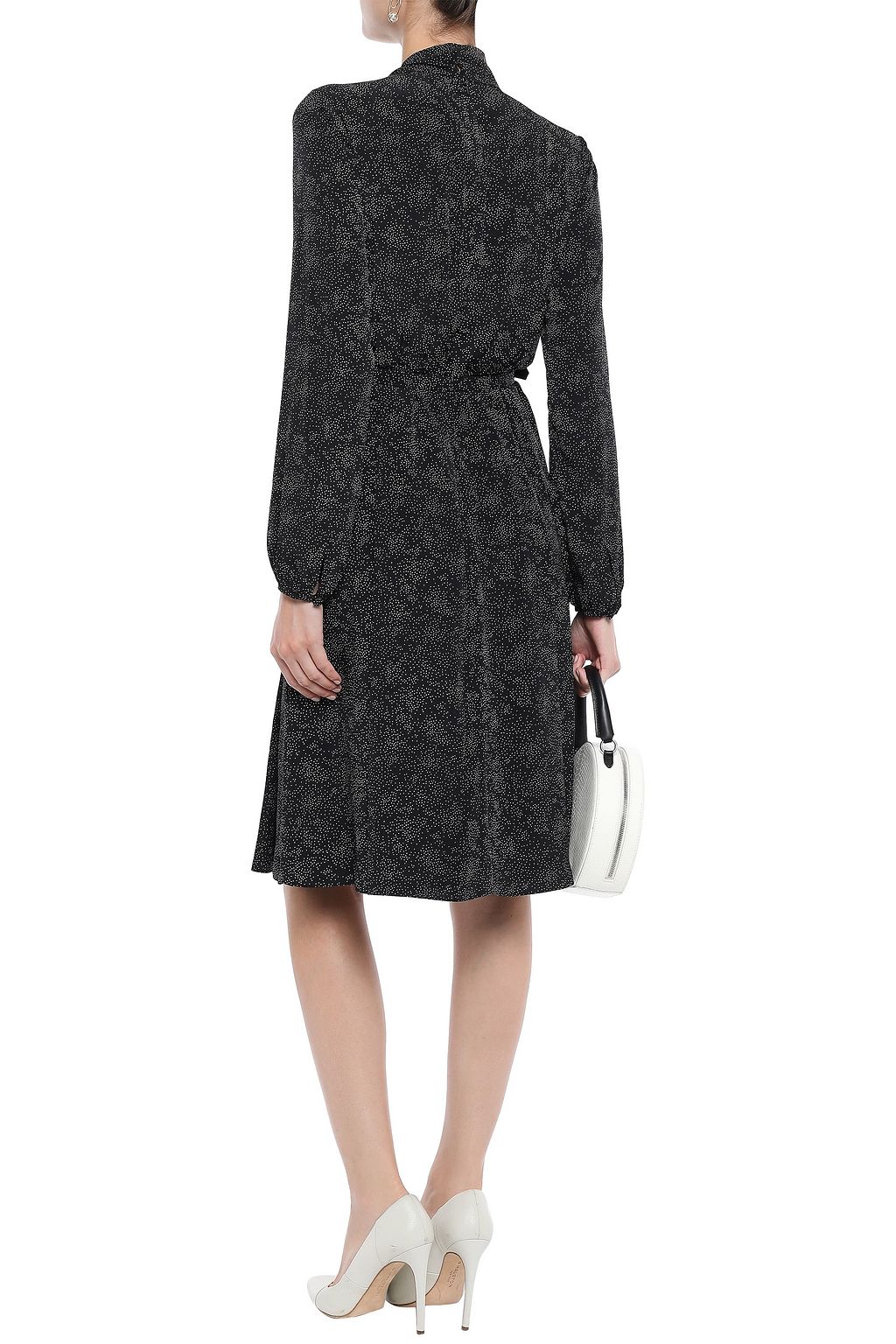 MIKAEL AGHAL Tie-neck pintucked printed woven dress