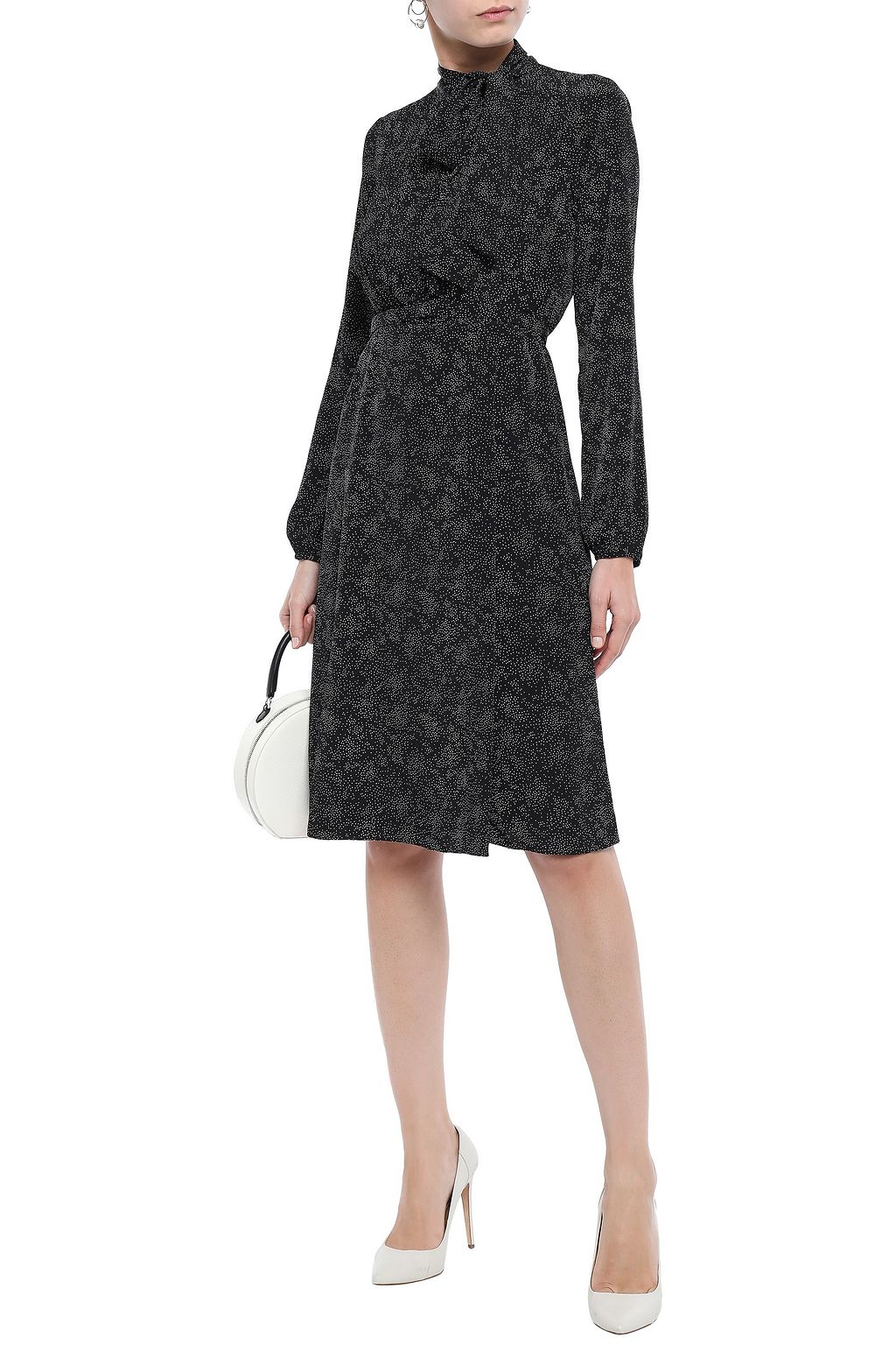 MIKAEL AGHAL Tie-neck pintucked printed woven dress