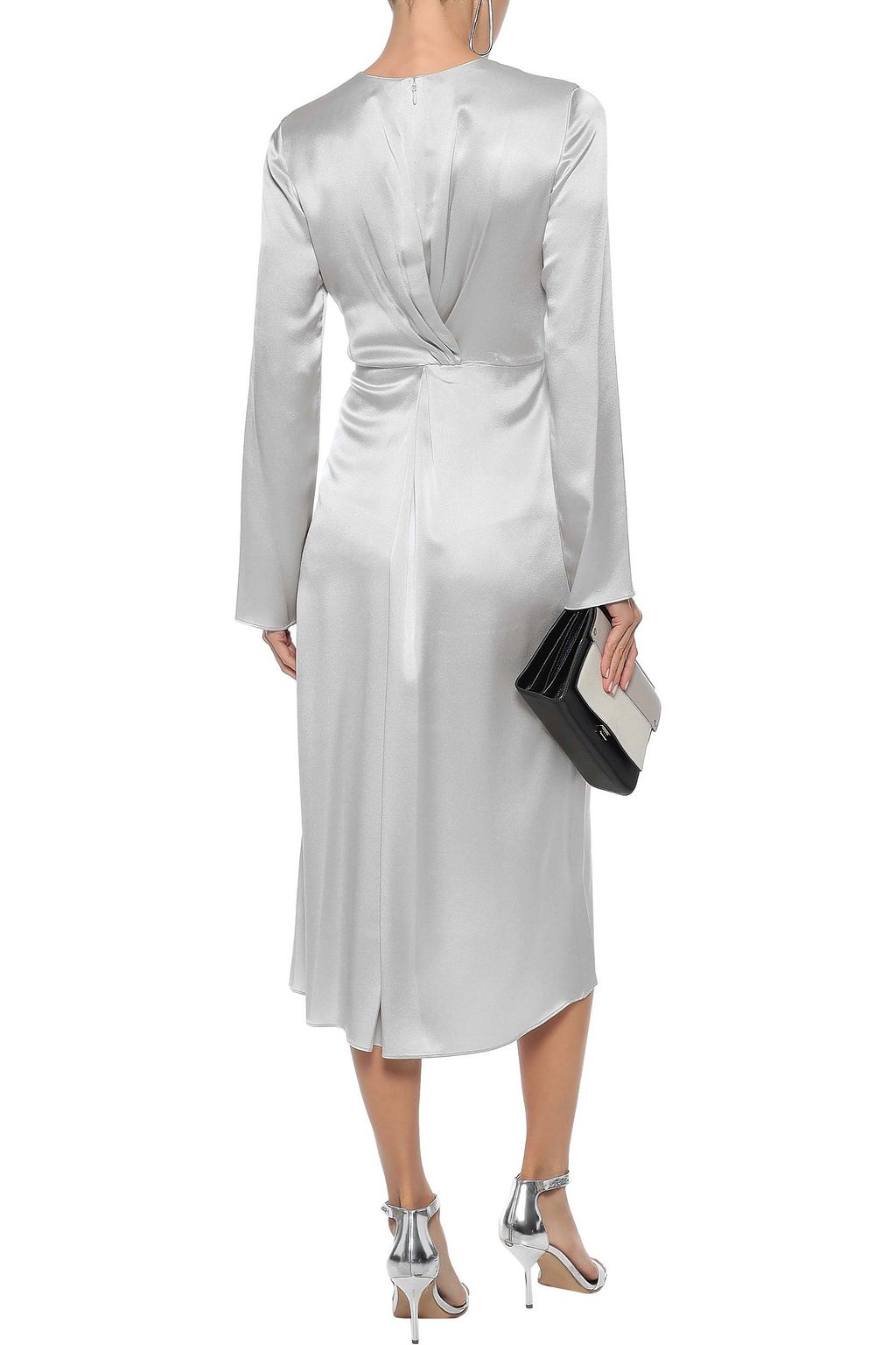 VINCE. Asymmetric pleated silk-satin dress