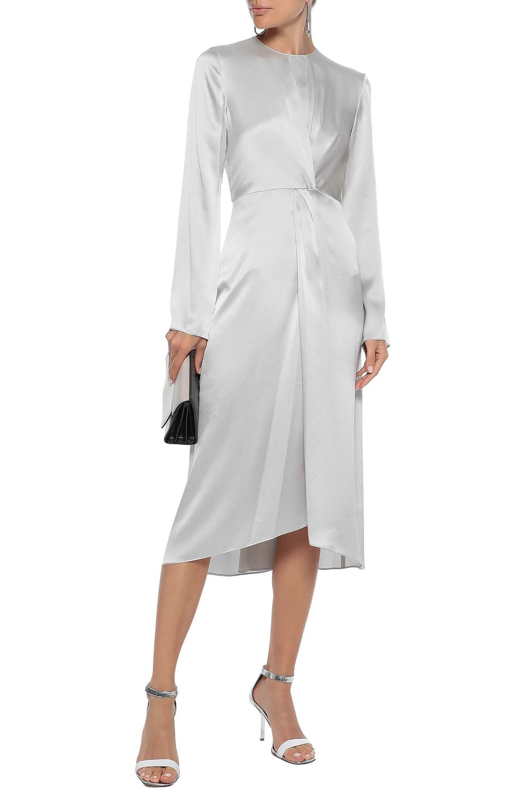 VINCE. Asymmetric pleated silk-satin dress