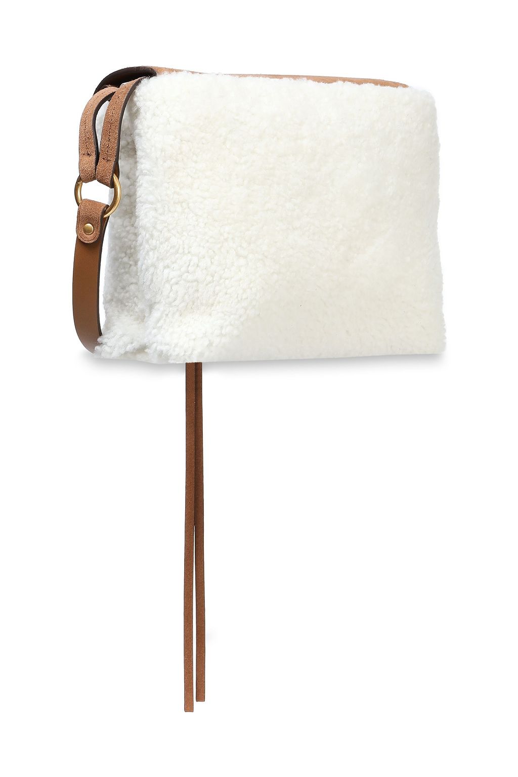 TORY BURCH Suede-trimmed logo-embellished shearling shoulder bag