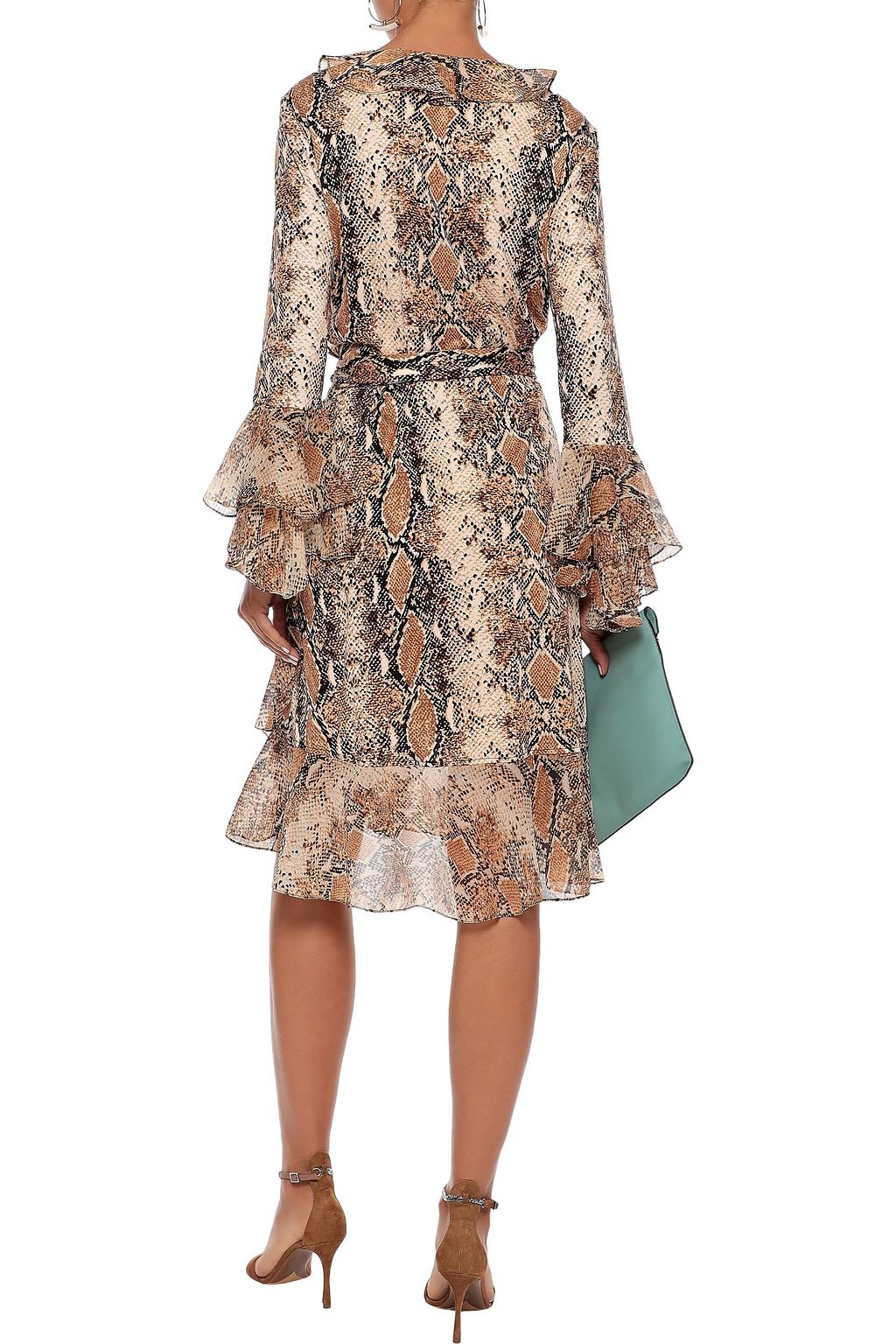 DIANE VON FURSTENBERG Carli ruffled snake-print georgette-paneled silk-jersey wrap dress