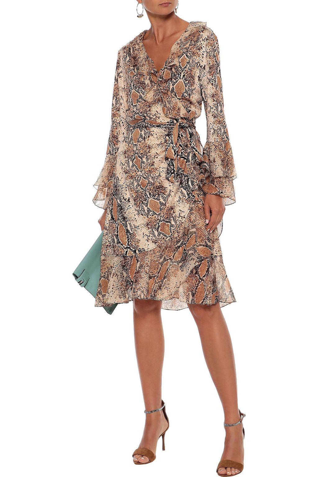 DIANE VON FURSTENBERG Carli ruffled snake-print georgette-paneled silk-jersey wrap dress