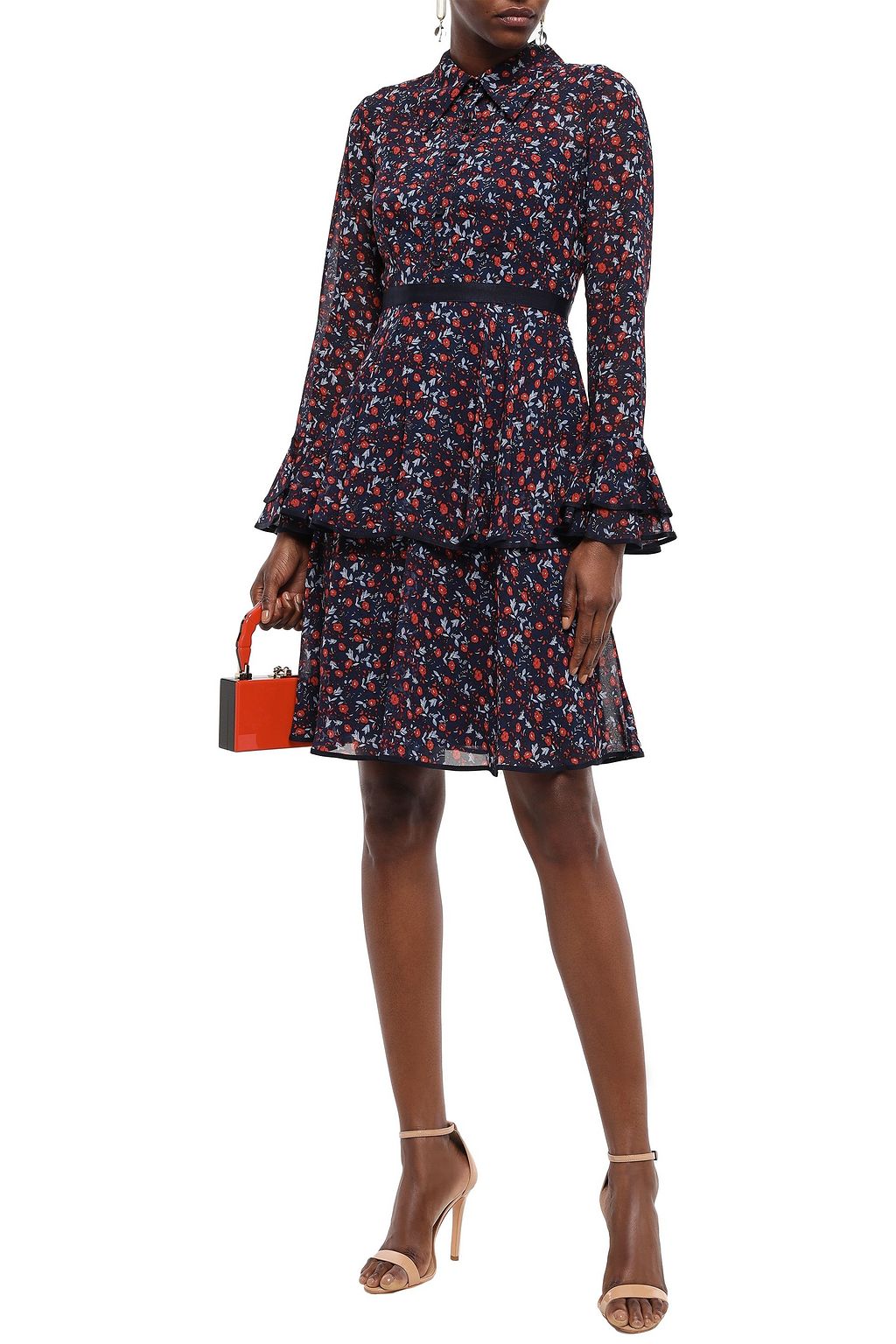 MIKAEL AGHAL Tiered floral-print crepe de chine dress