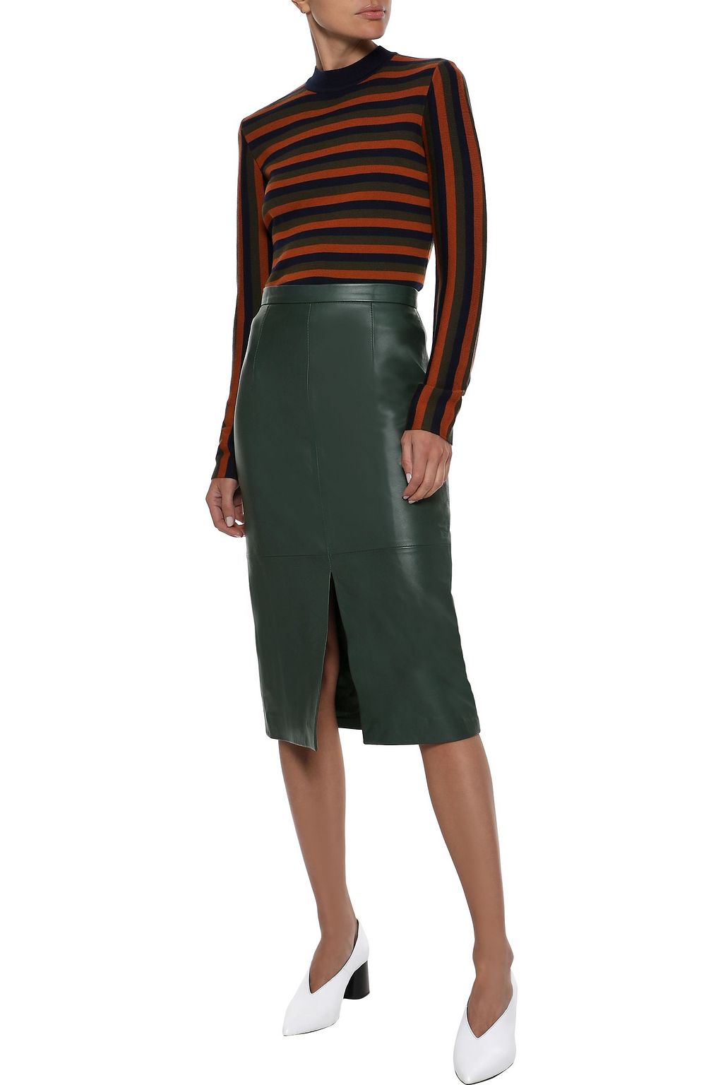 IRIS & INK Malena split-front leather pencil skirt