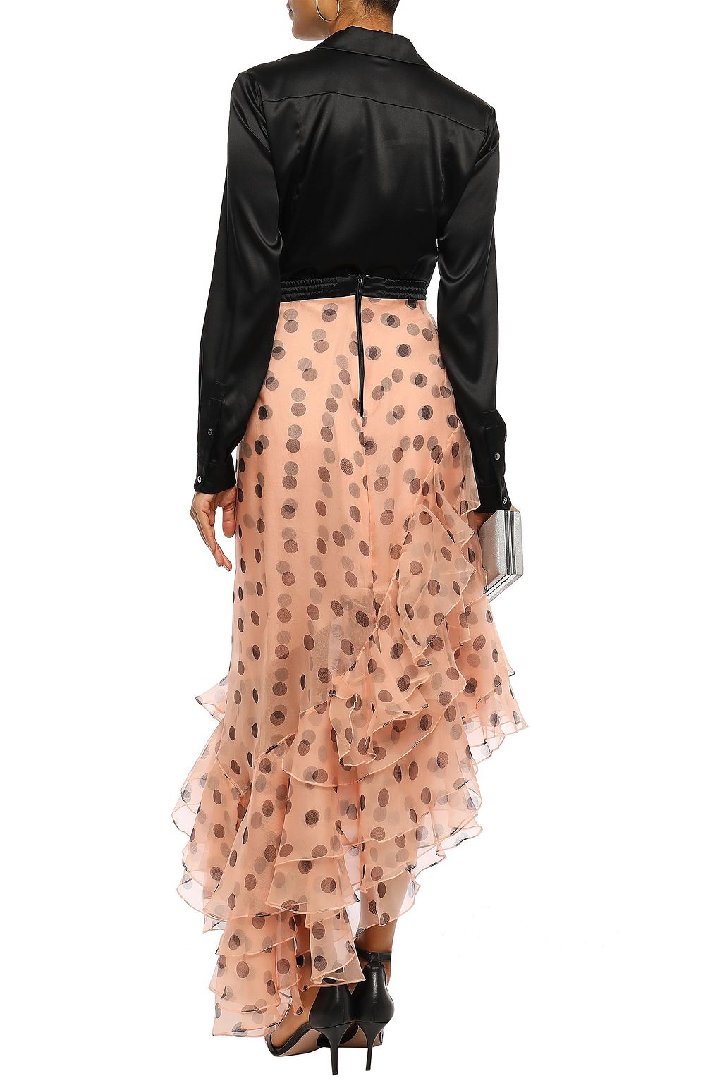 JOHANNA ORTIZ Asymmetric tiered polka-dot silk-organza midi skirt