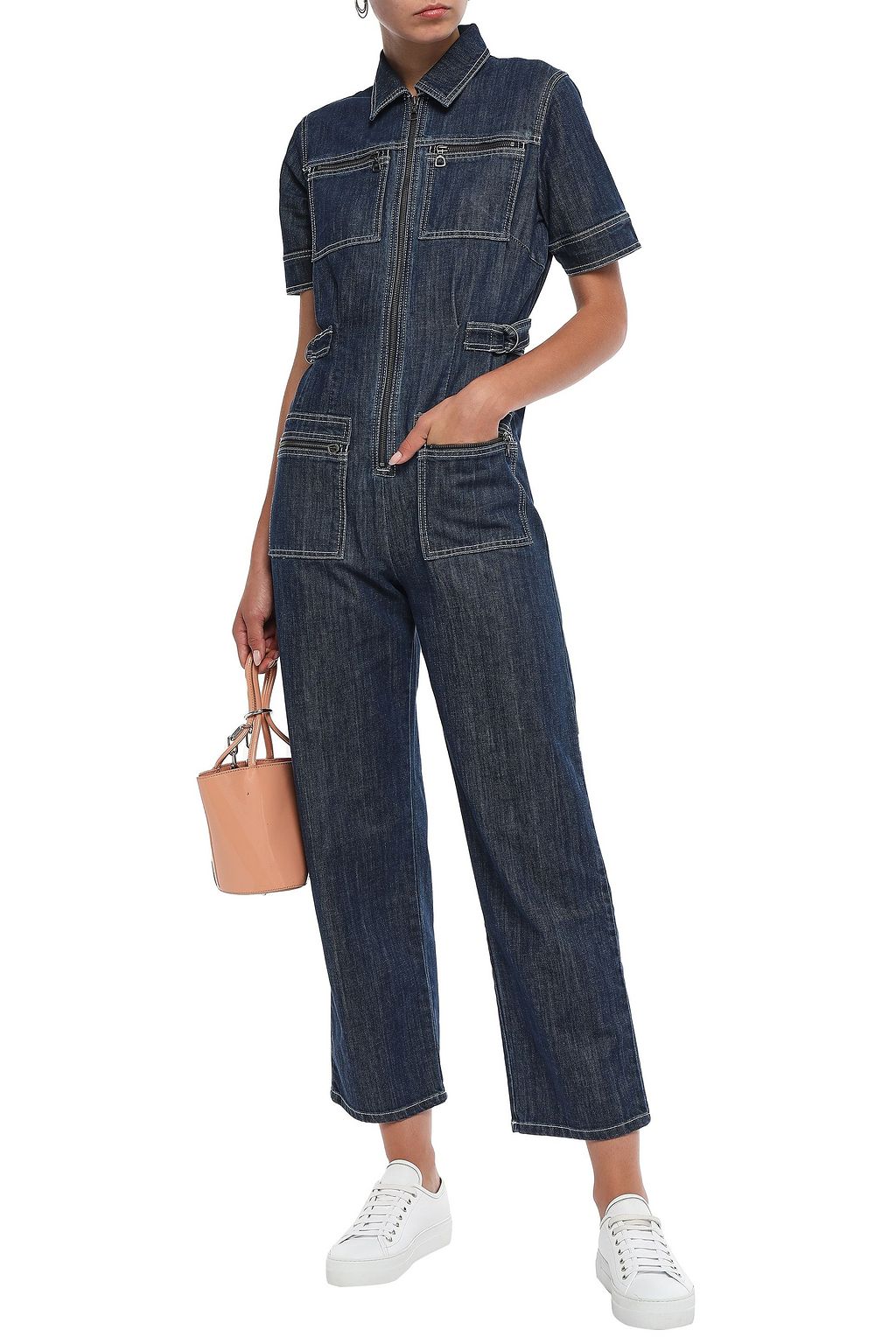 ALEXACHUNG Cropped denim jumpsuit