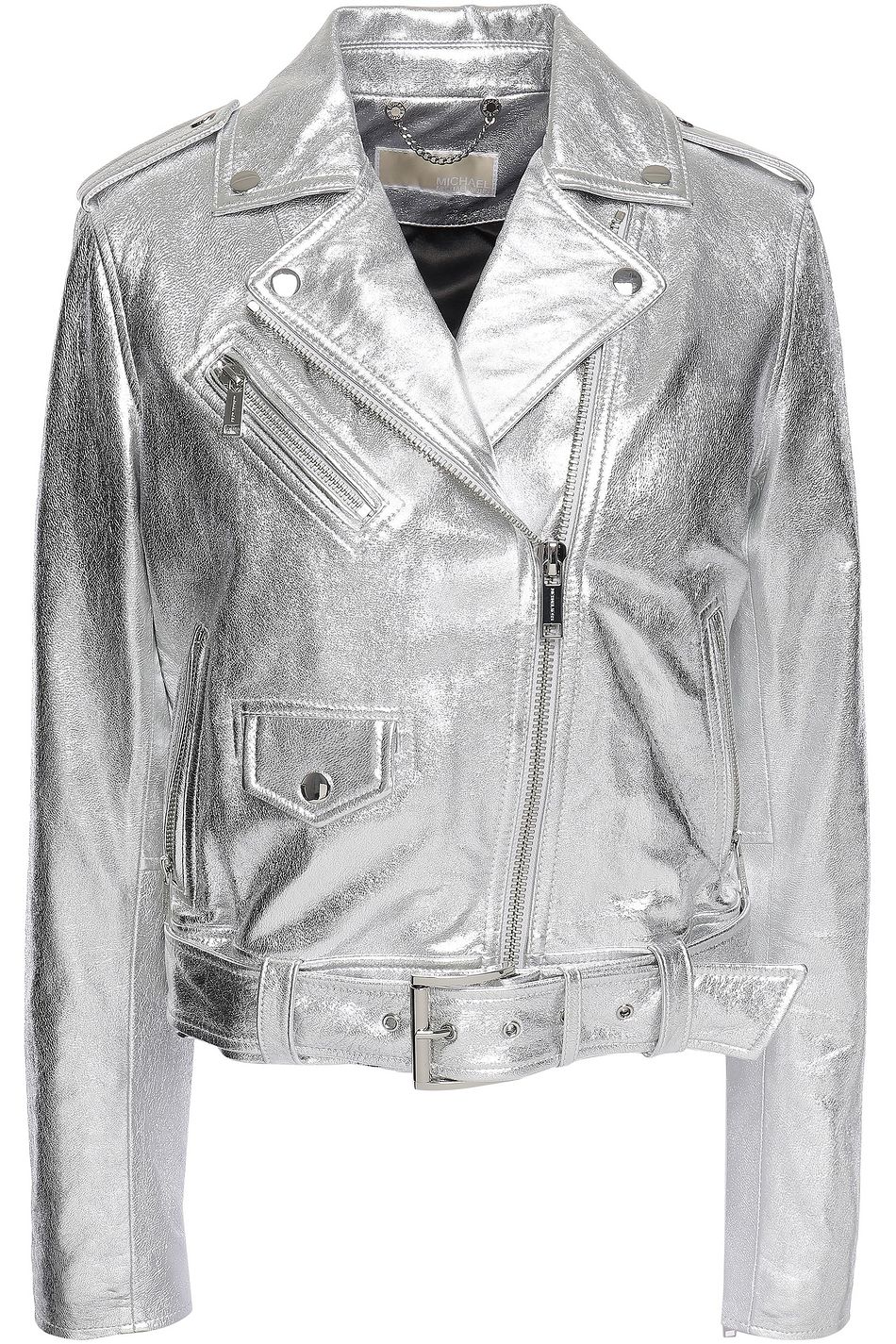 michael kors silver leather jacket