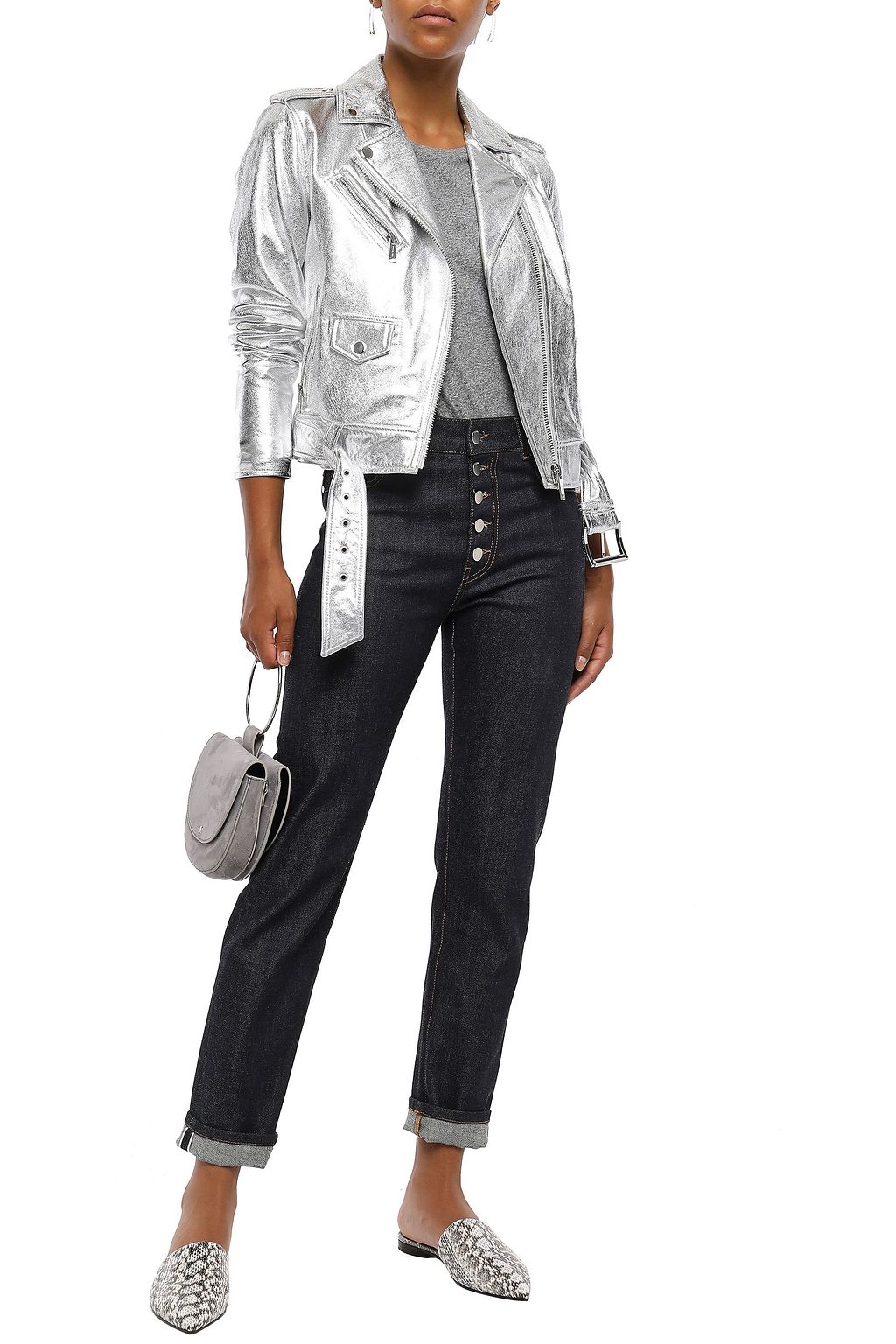 michael kors silver leather jacket