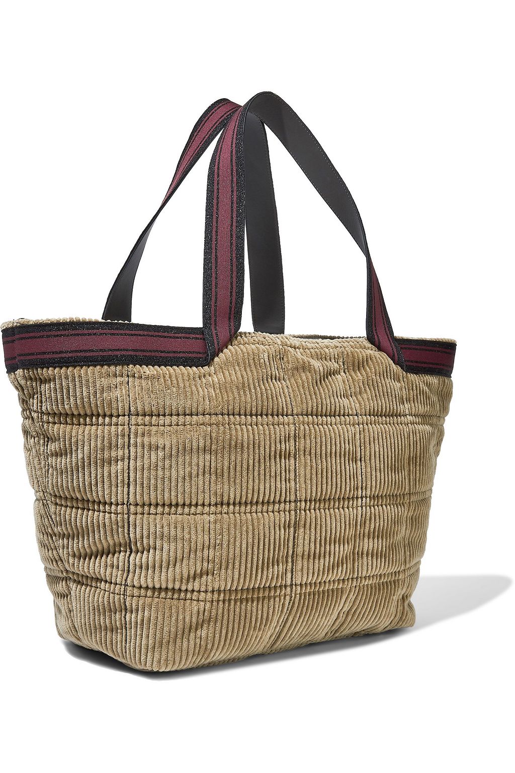 BRUNELLO CUCINELLI Bead-embellished leather-trimmed corduroy tote
