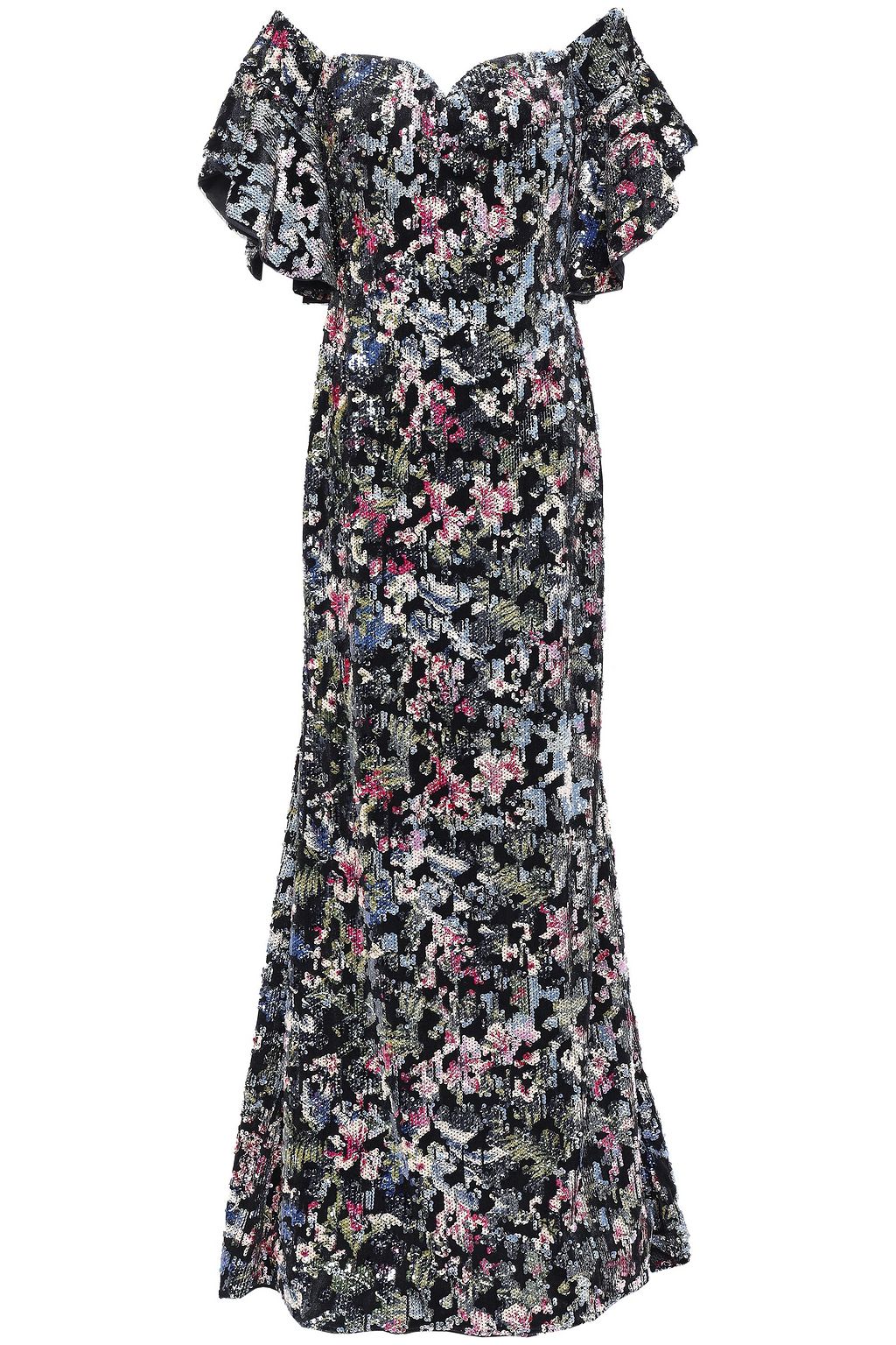 badgley mischka velvet sequin gown