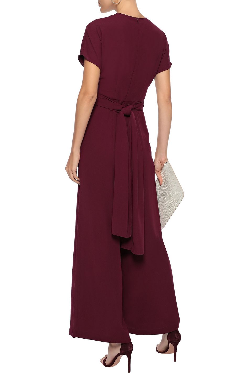 maroon crepe full leg jumpsuit