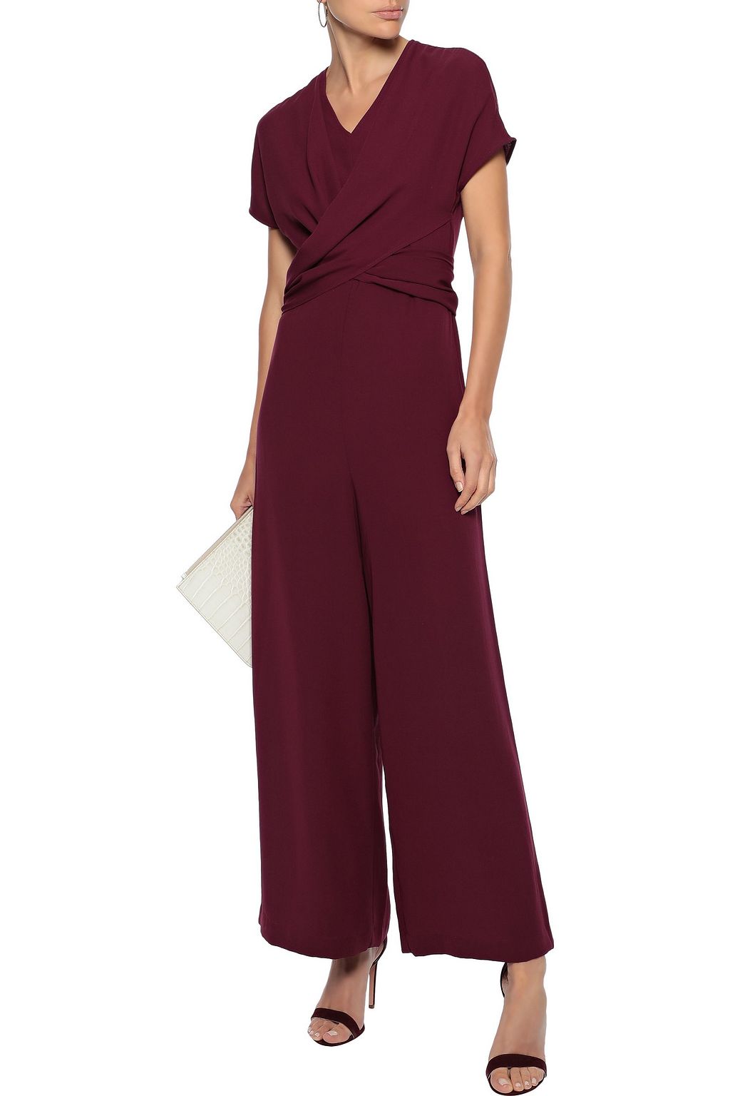 maroon crepe full leg jumpsuit