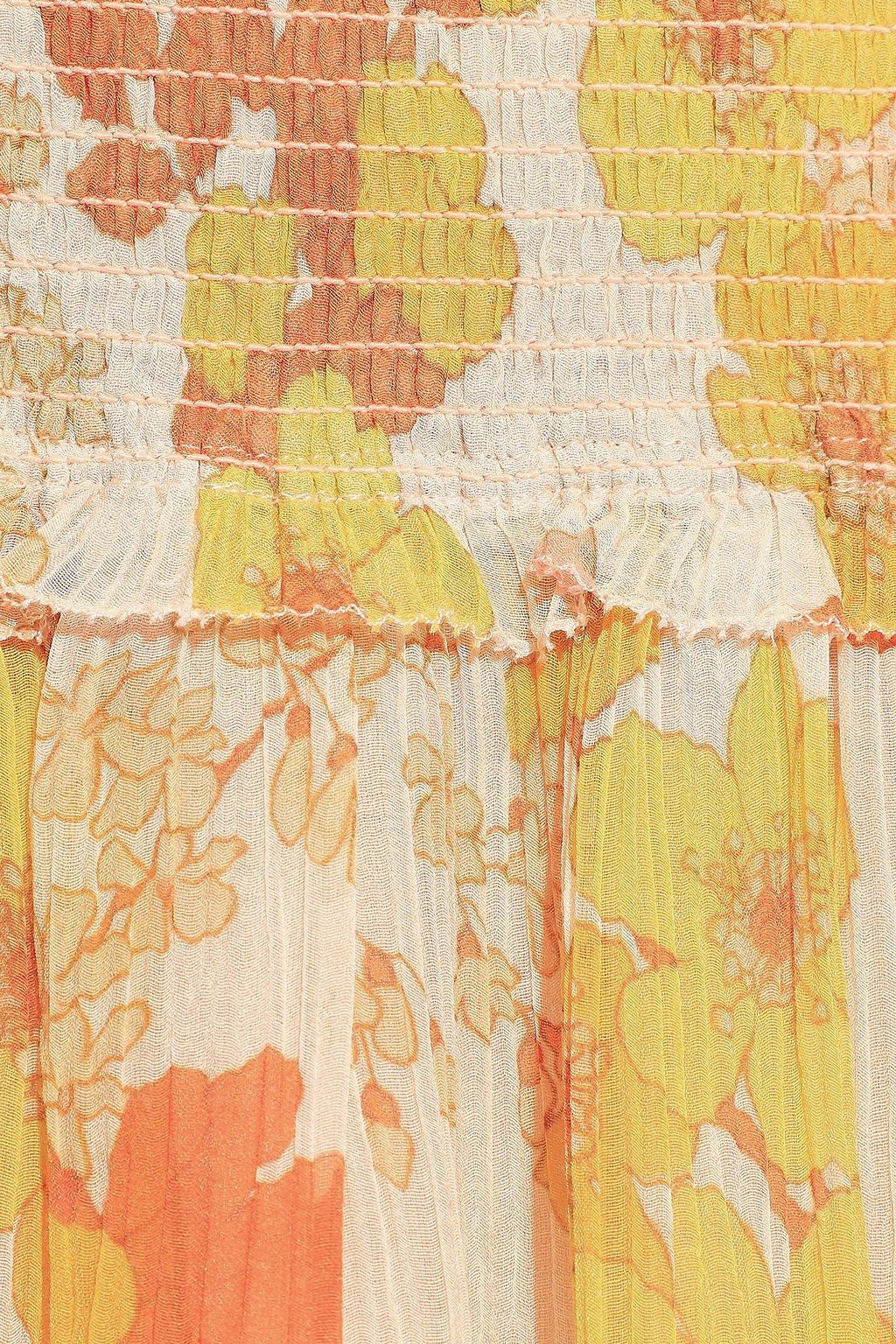 ZIMMERMANN Primrose shirred floral-print cotton and silk-blend midi skirt