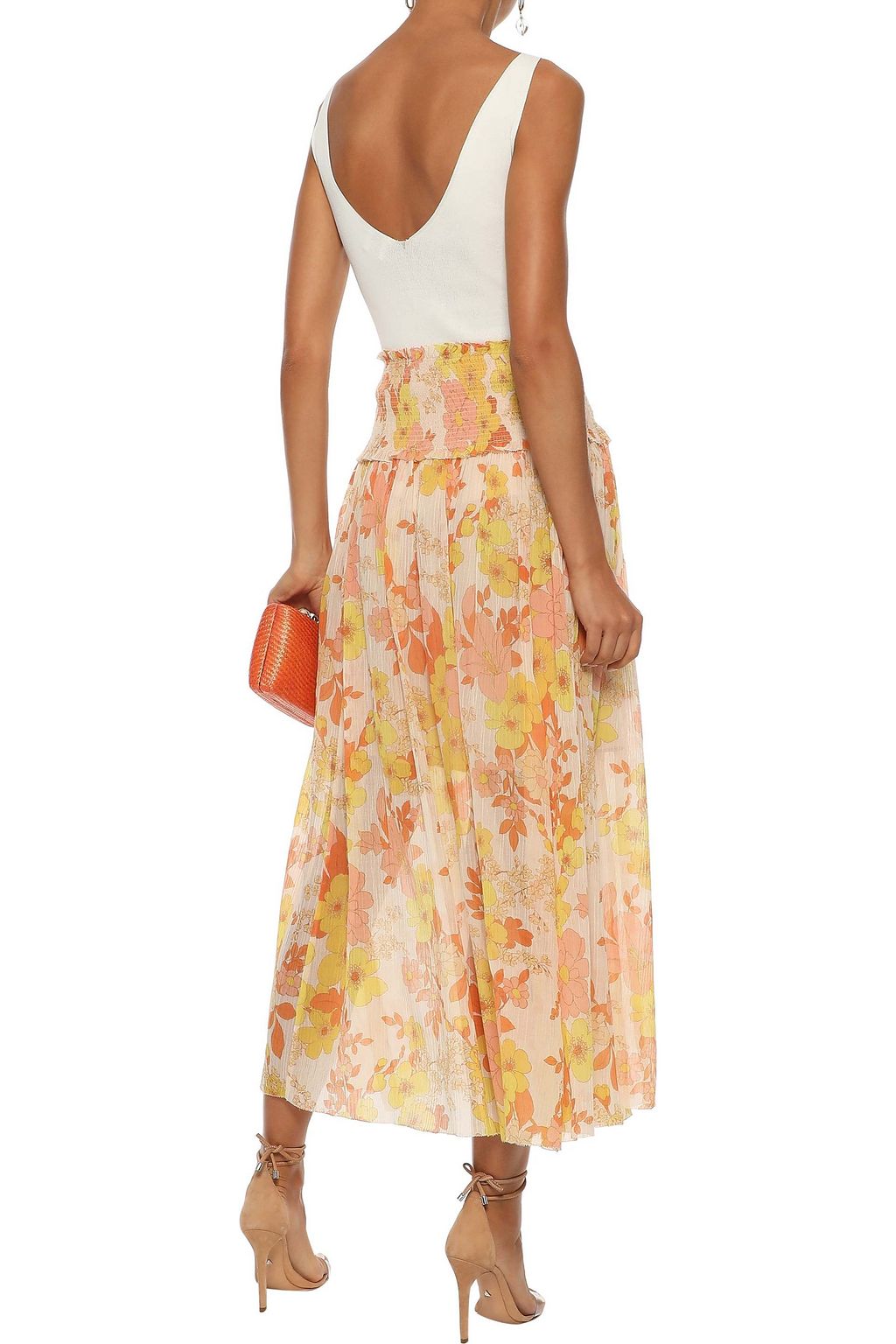 ZIMMERMANN Primrose shirred floral-print cotton and silk-blend midi skirt