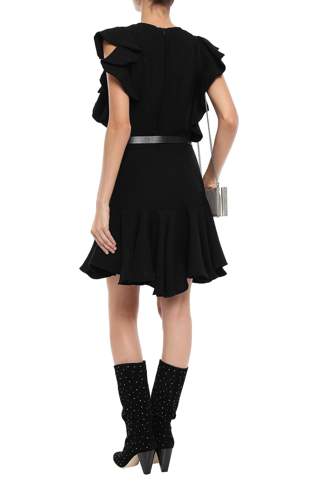 SANDRO Ruffled plissé satin-crepe mini dress