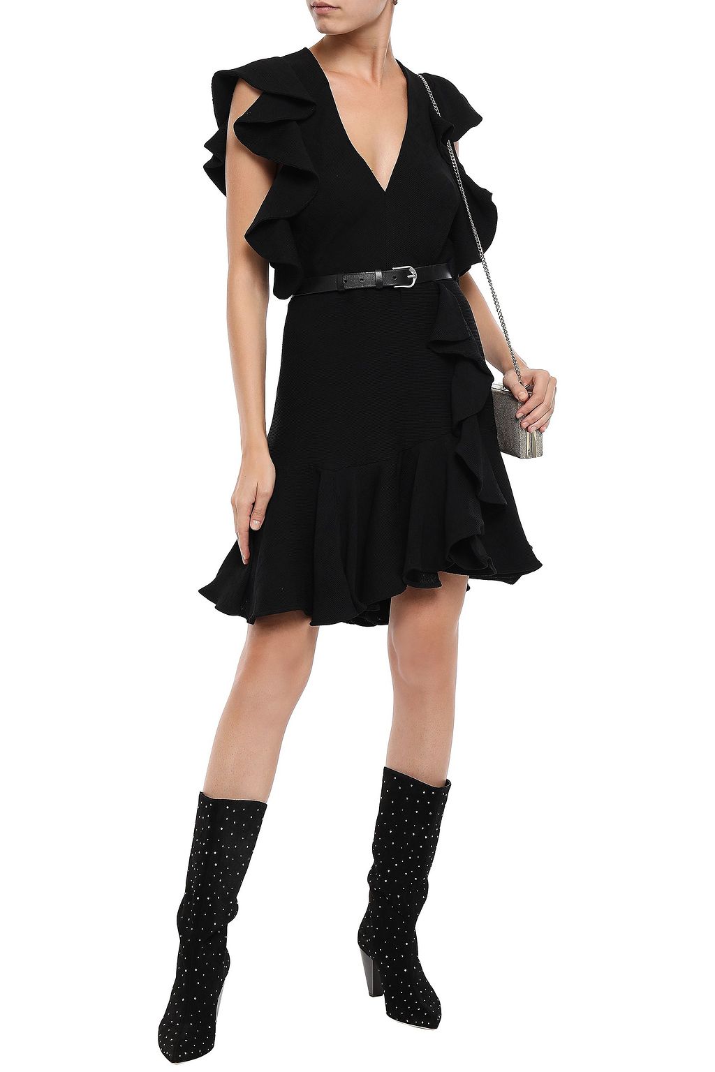 SANDRO Ruffled plissé satin-crepe mini dress