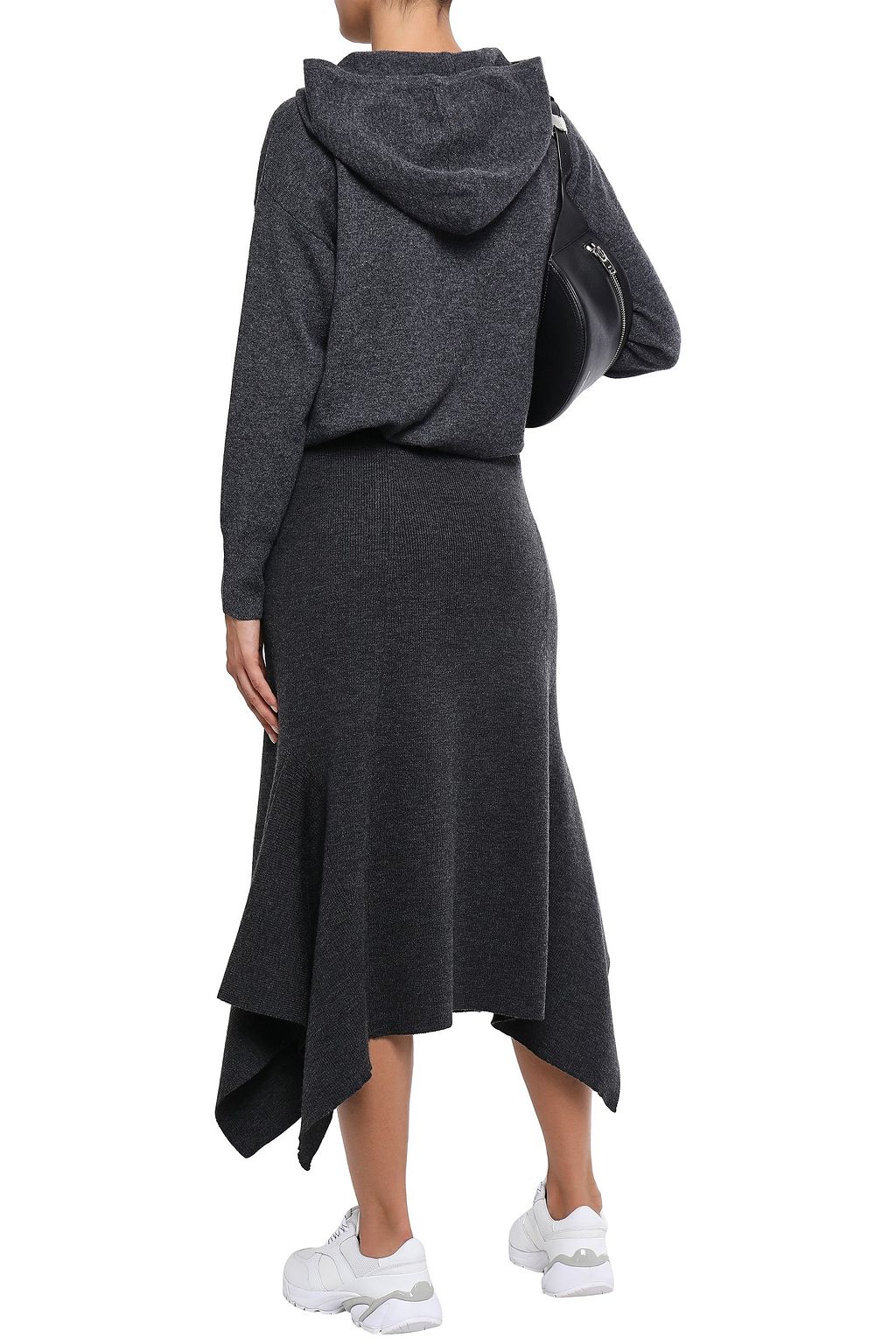 SANDRO Flared asymmetric ribbed-knit midi skirt