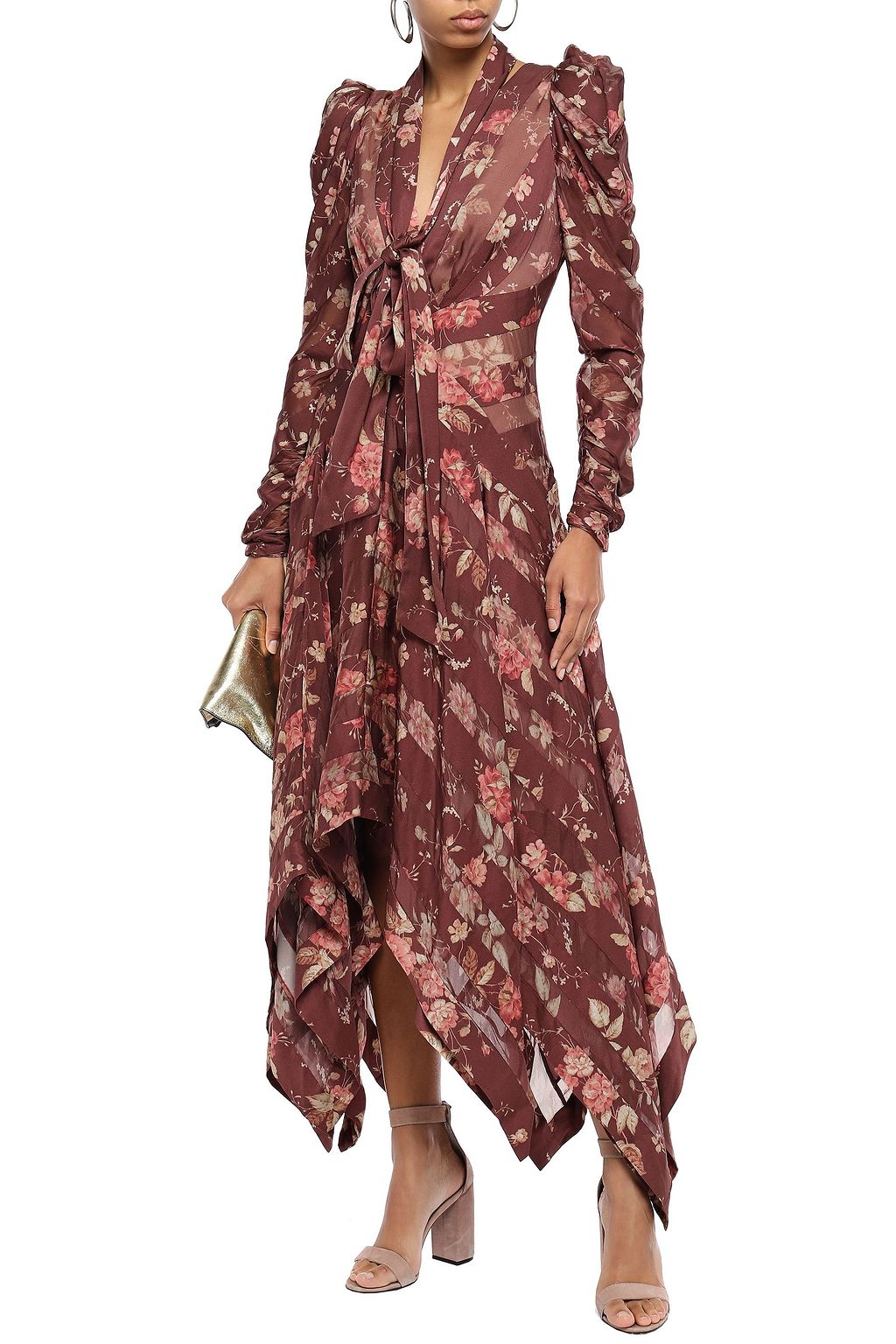 ZIMMERMANN Floral-print silk-blend georgette and twill midi dress