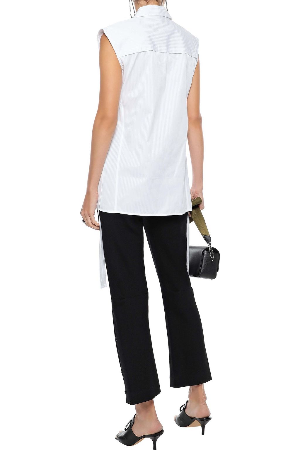 HELMUT LANG Layered strap-detailed striped cotton-poplin shirt