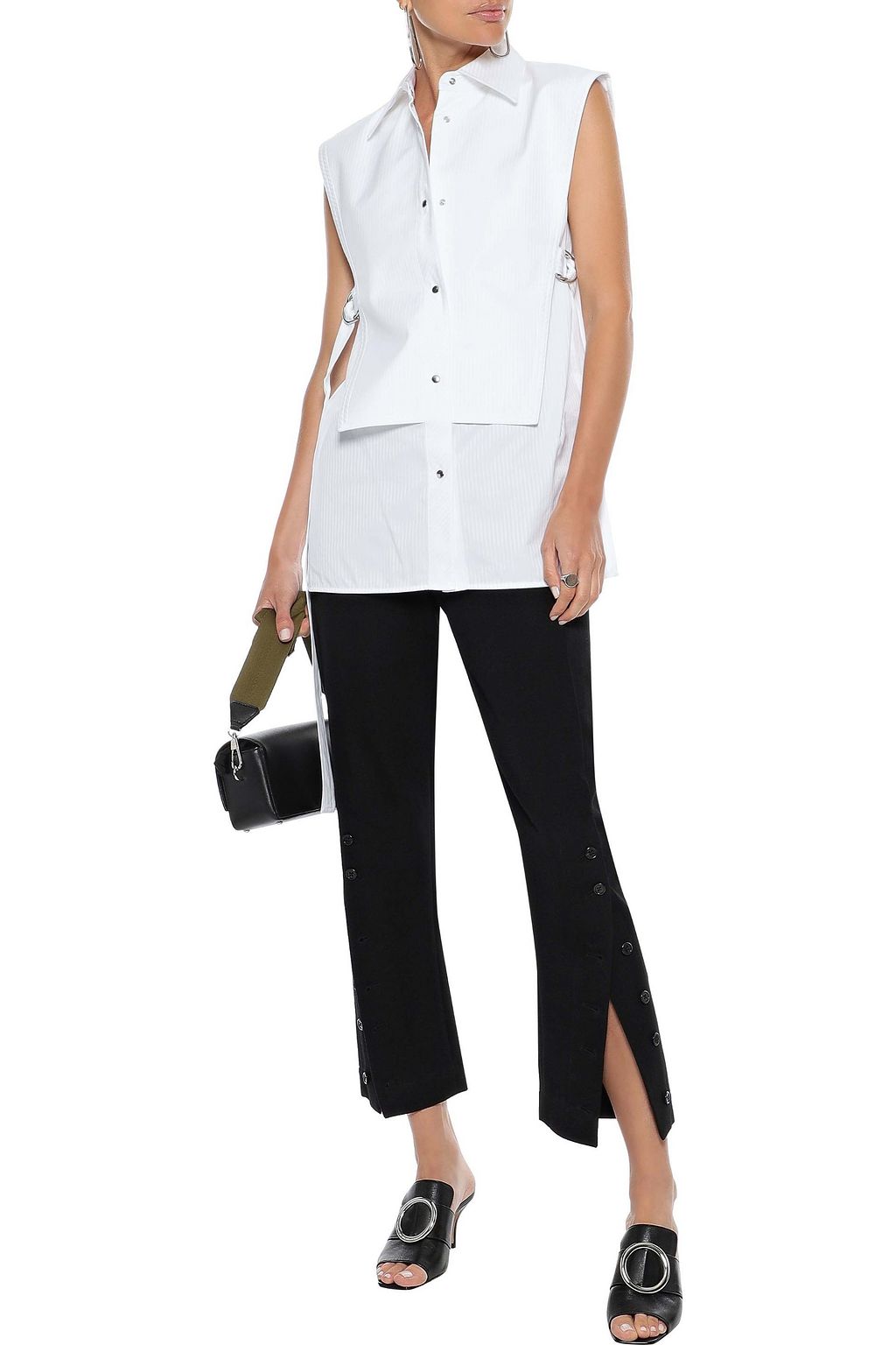 HELMUT LANG Layered strap-detailed striped cotton-poplin shirt
