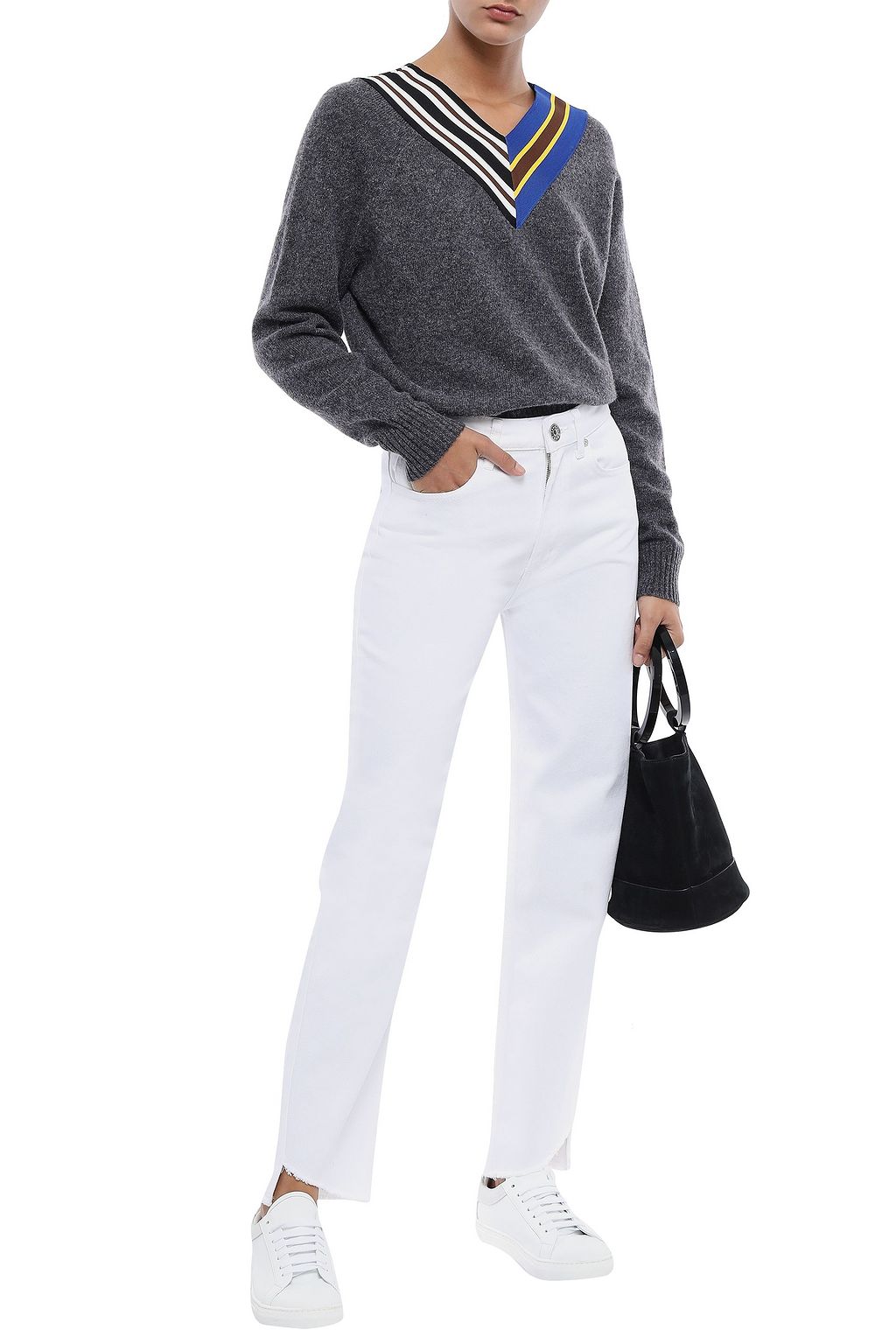 SANDRO Theatre frayed high-rise straight-leg jeans