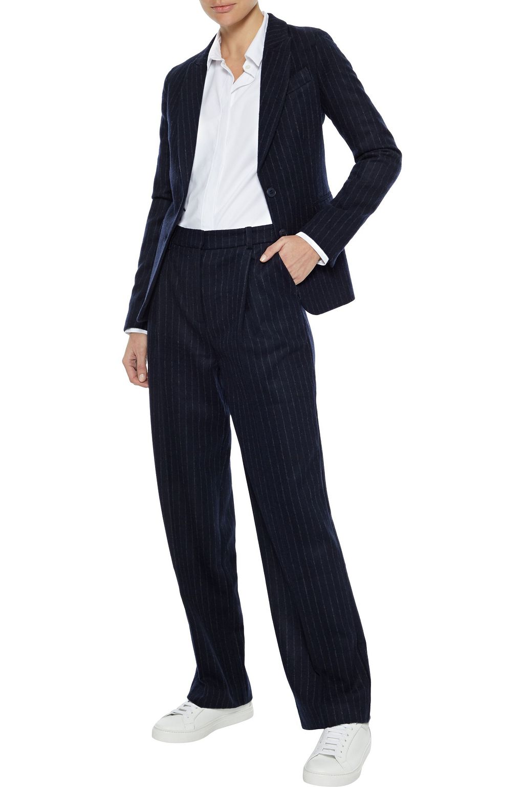 IRIS & INK Dagny pinstriped brushed wool-blend straight-leg pants