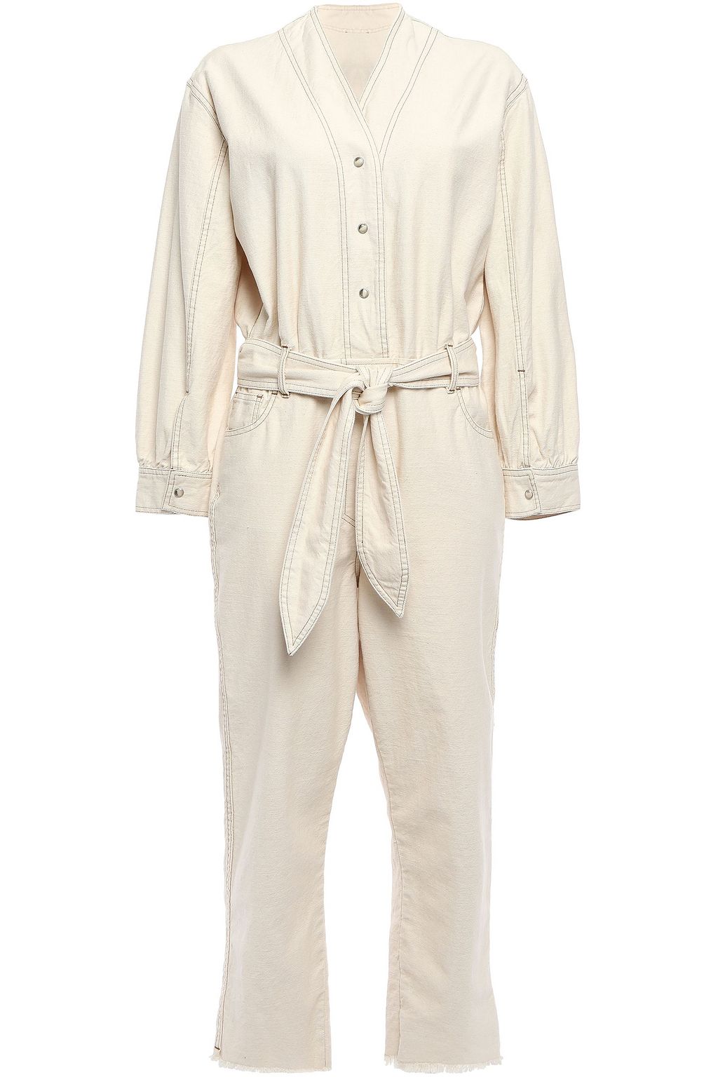 beige denim jumpsuit