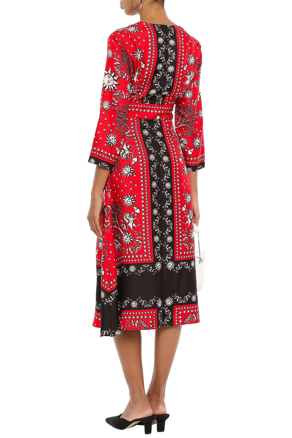 SANDRO Printed silk-twill midi dress