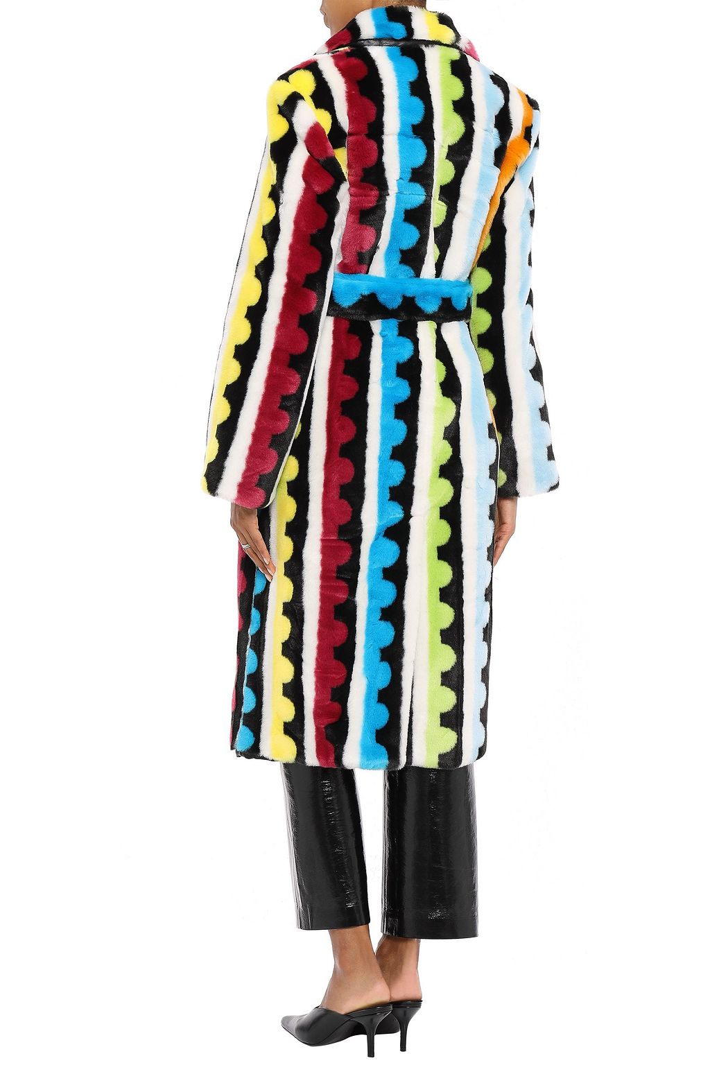 MARY KATRANTZOU Belted printed faux fur coat