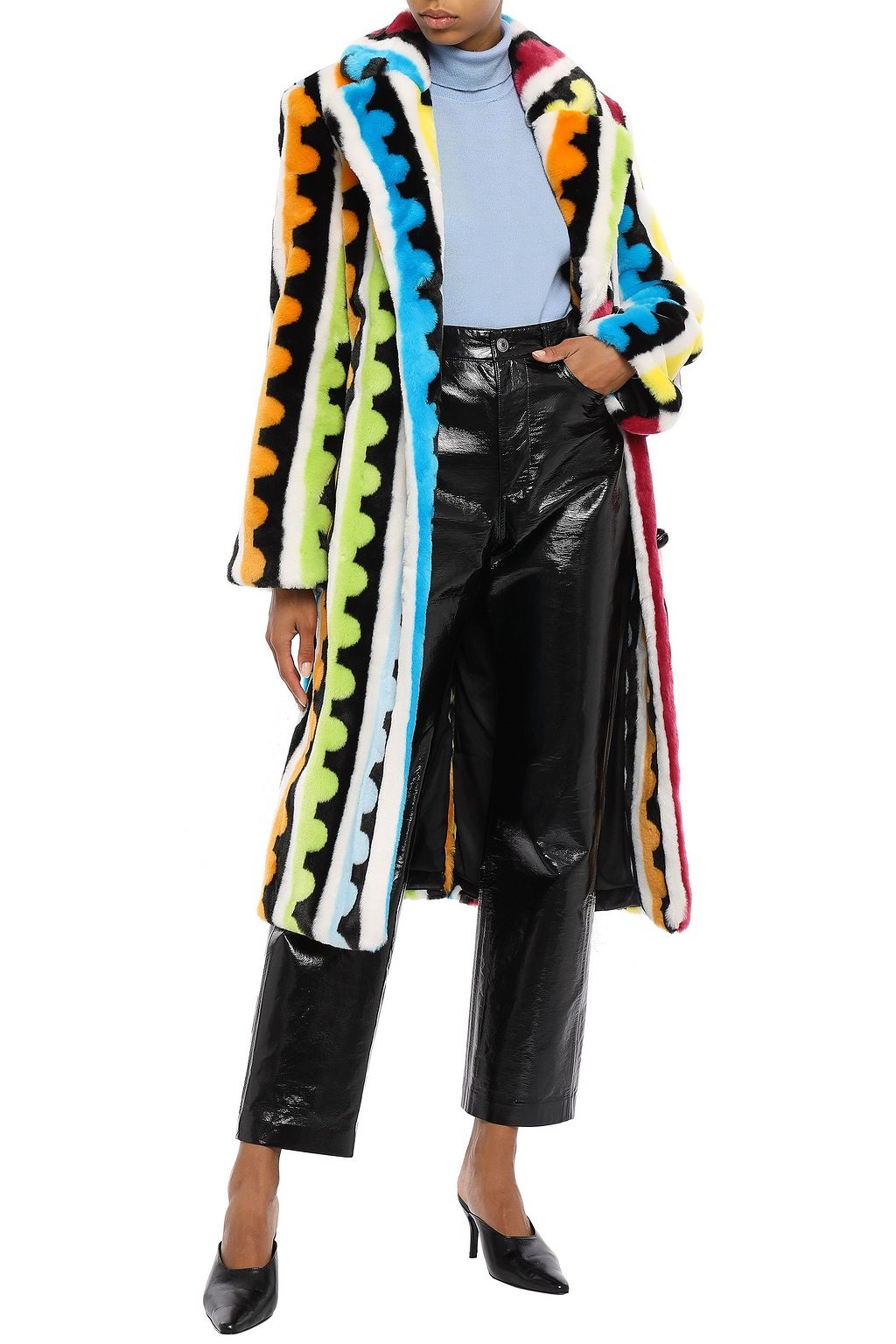 MARY KATRANTZOU Belted printed faux fur coat