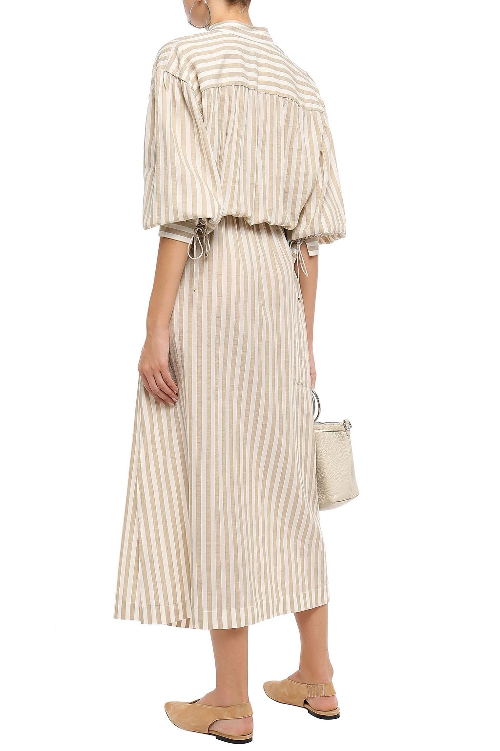 NANUSHKA Tala striped cotton and linen-blend midi dress