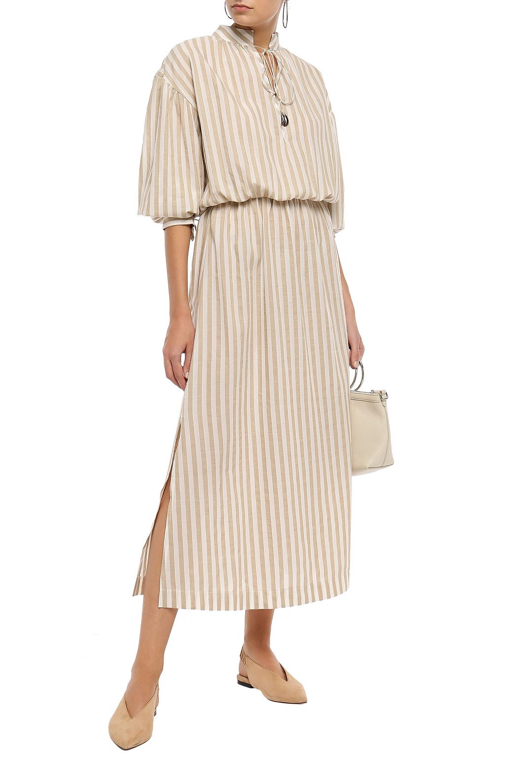 NANUSHKA Tala striped cotton and linen-blend midi dress