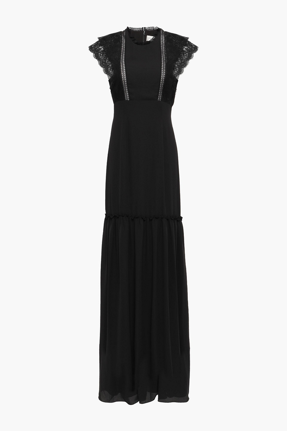 Mikael Aghal Lace-trimmed gathered crepe de chine gown