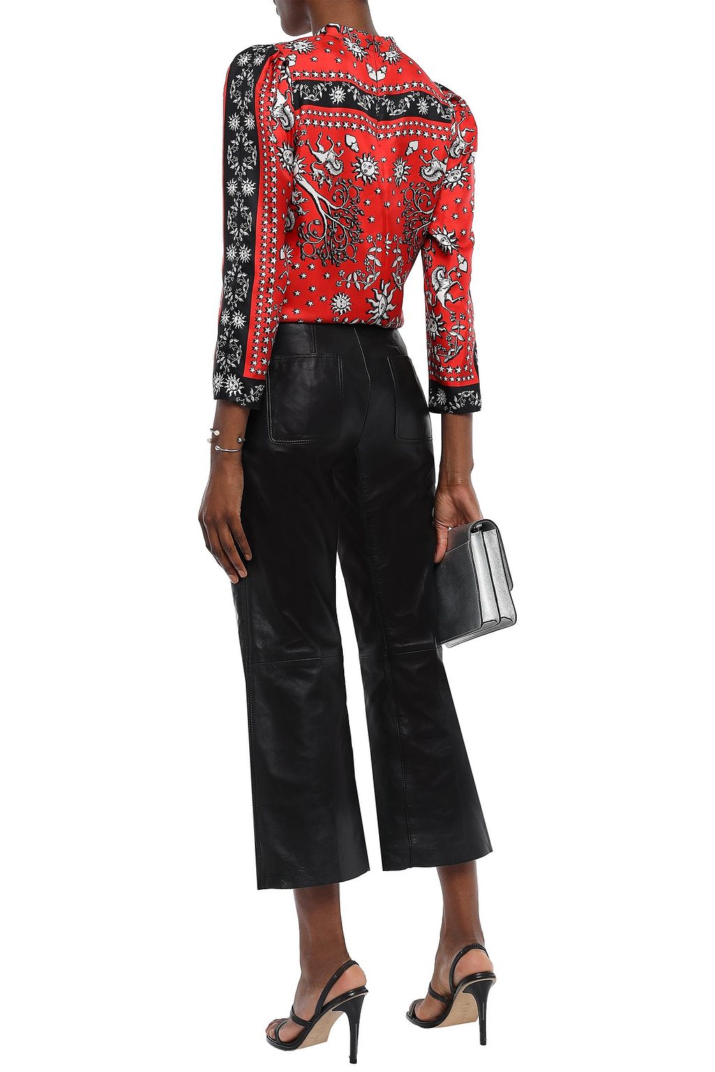 SANDRO Cropped leather straight-leg pants