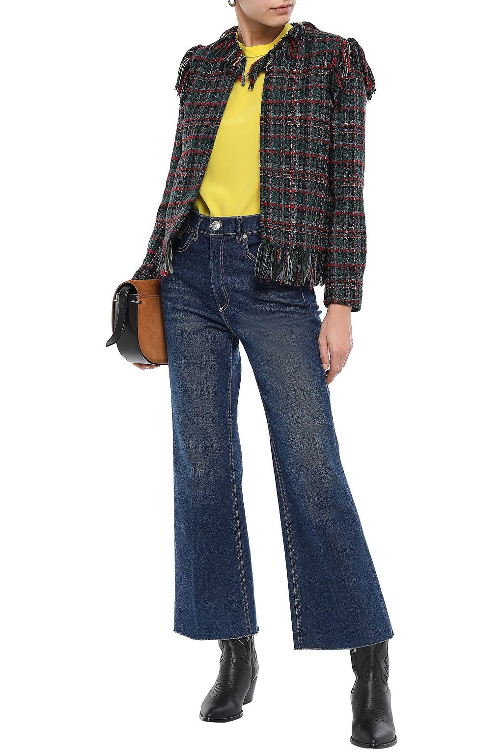 SANDRO Fringe-trimmed tweed jacket