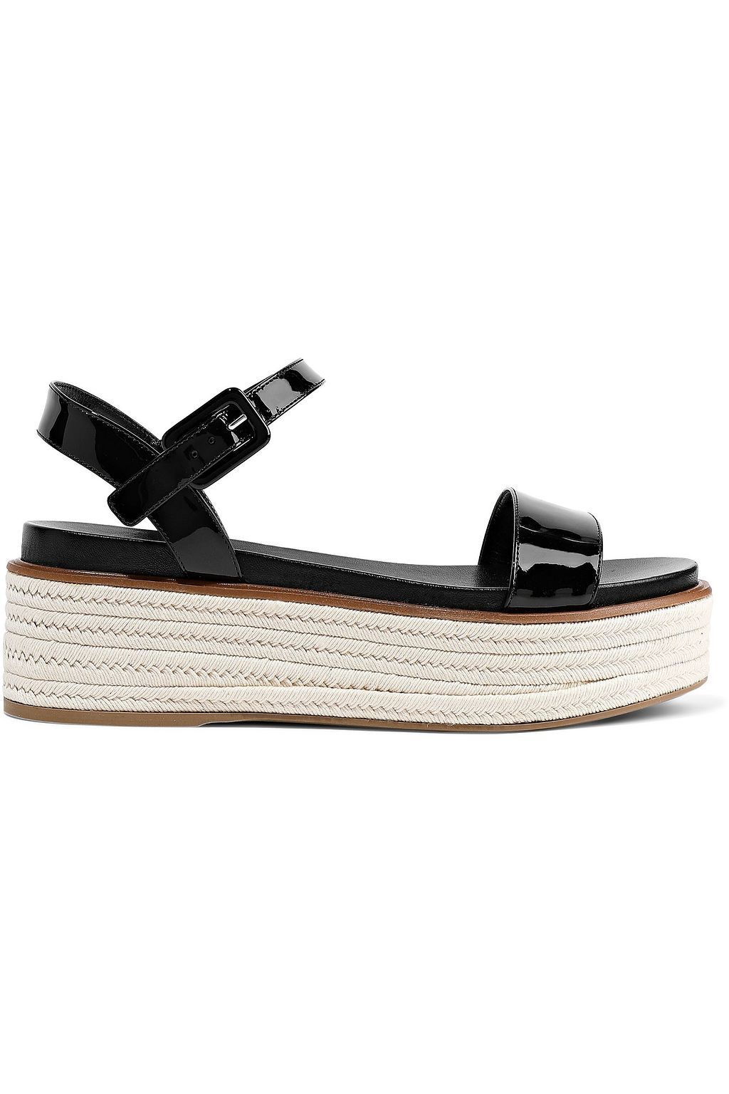 black leather platform espadrilles