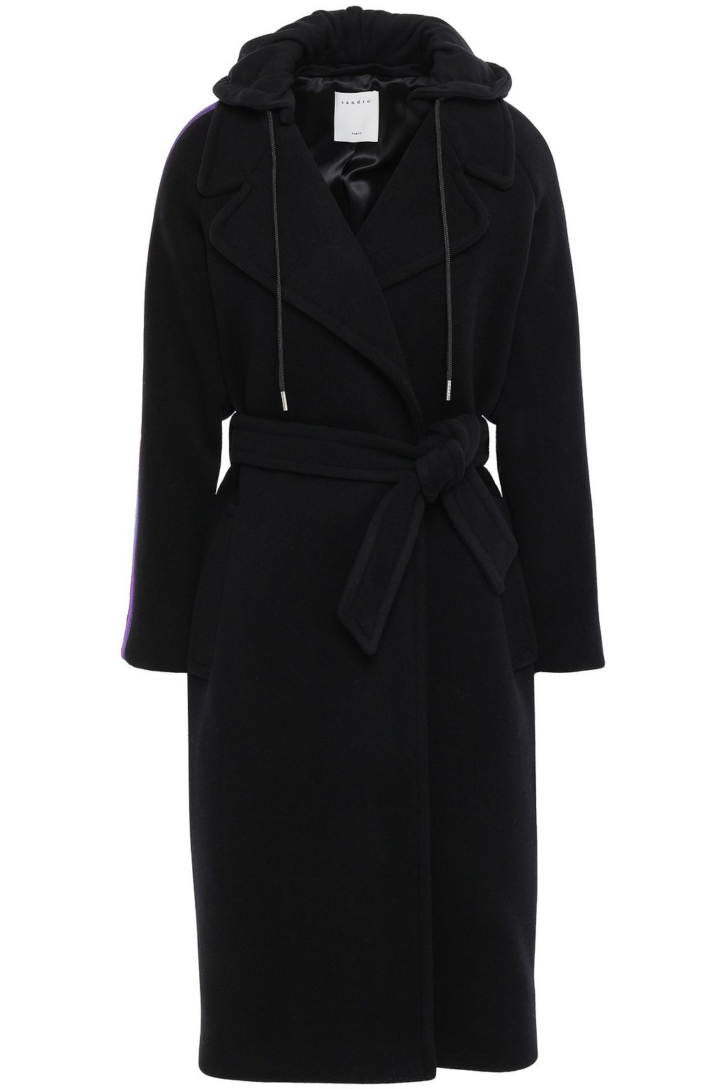 SANDRO Belted wool blend felt and jersey hooded coat THE OUTNET