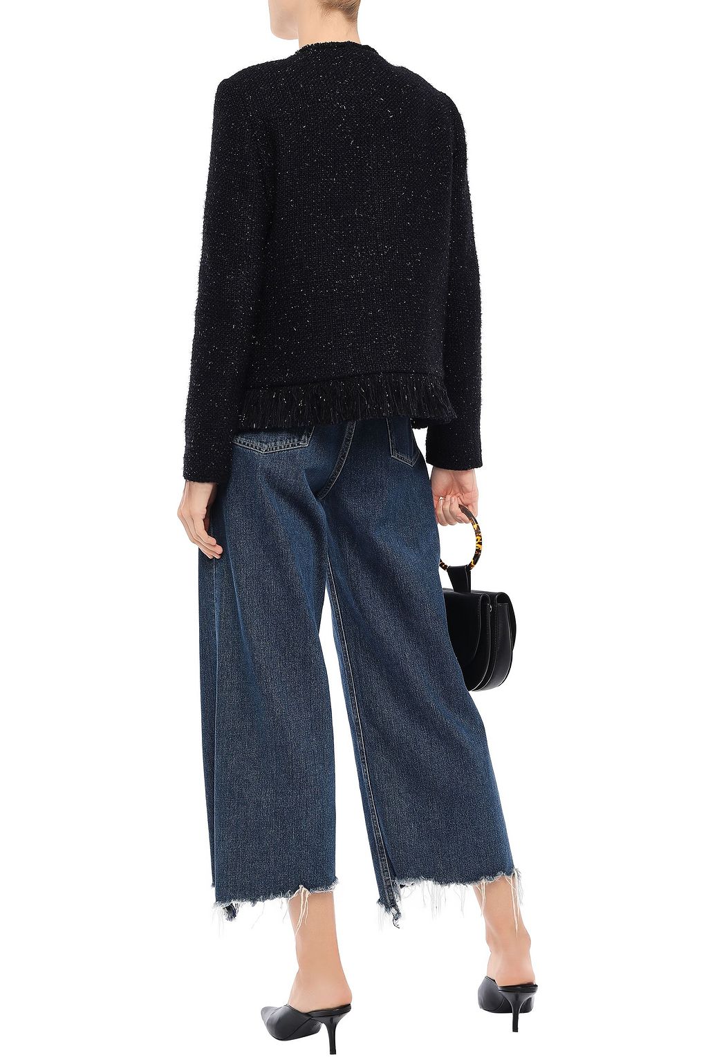SANDRO Fringe-trimmed metallic tweed jacket