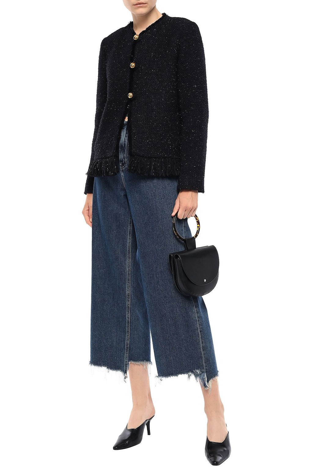 SANDRO Fringe-trimmed metallic tweed jacket