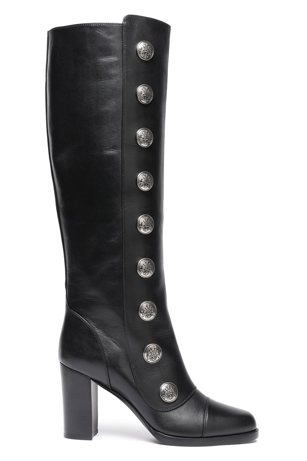 Black Button-embellished leather boots 