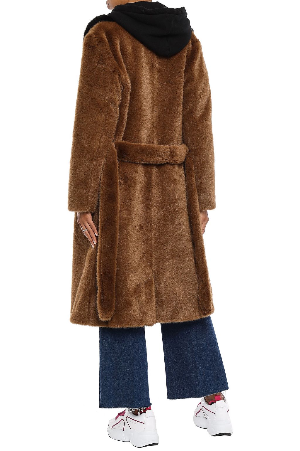 SANDRO Belted faux fur coat