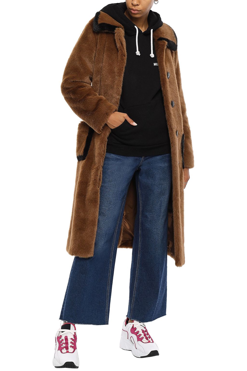 SANDRO Belted faux fur coat