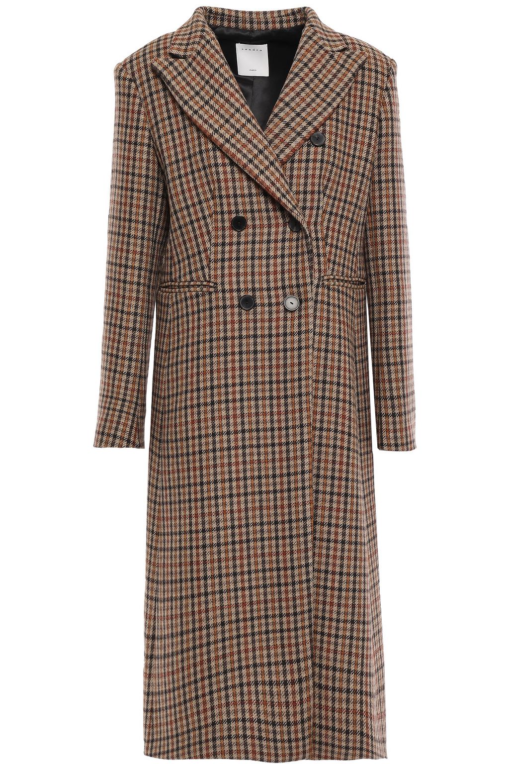 sandro long checked wool coat