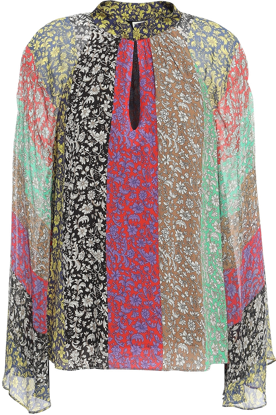 Alice + Olivia Woman Crepon-paneled Color-block Floral-print Crepe De Chine Blouse Red Size XS