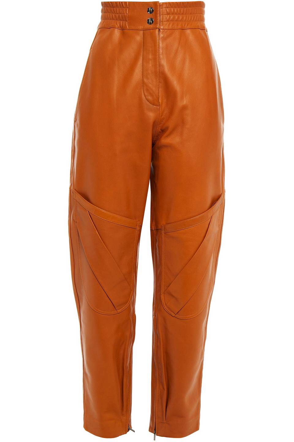Pleated leather tapered pants