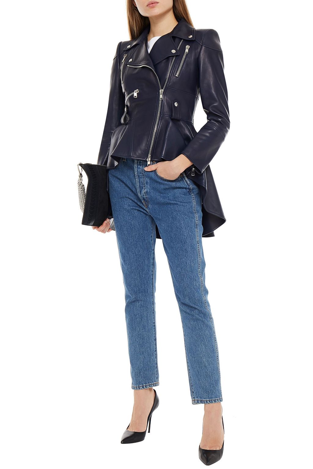 MCQUEEN Pleated leather biker jacket
