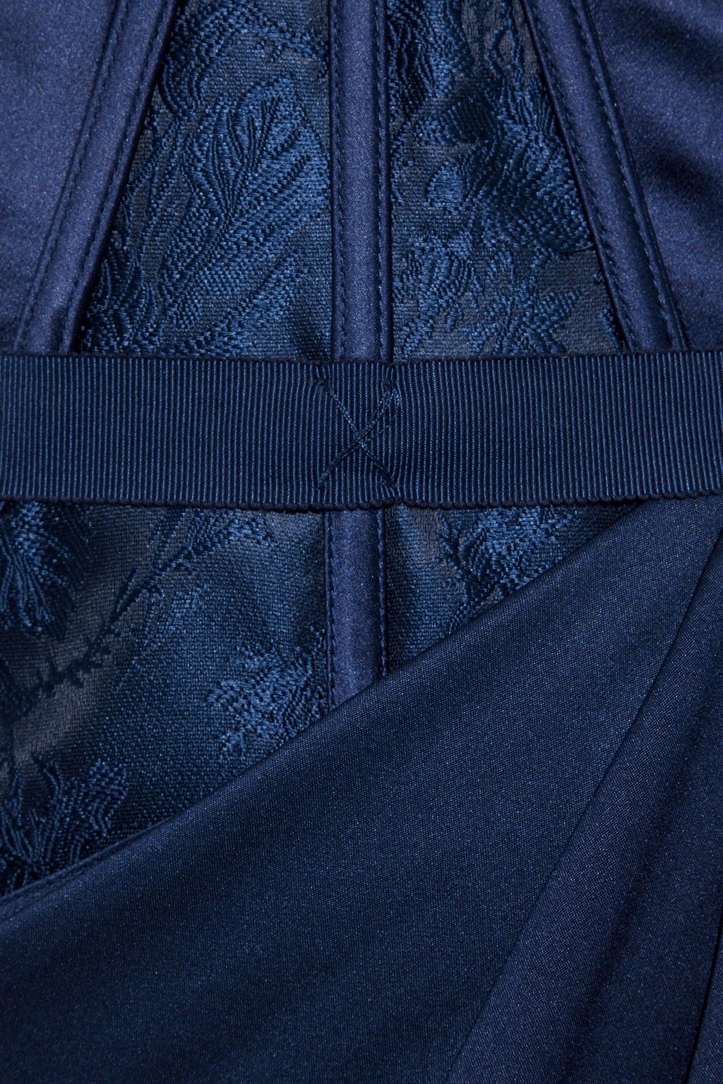 MCQUEEN Paneled draped lace, jacquard and silk-satin mini dress
