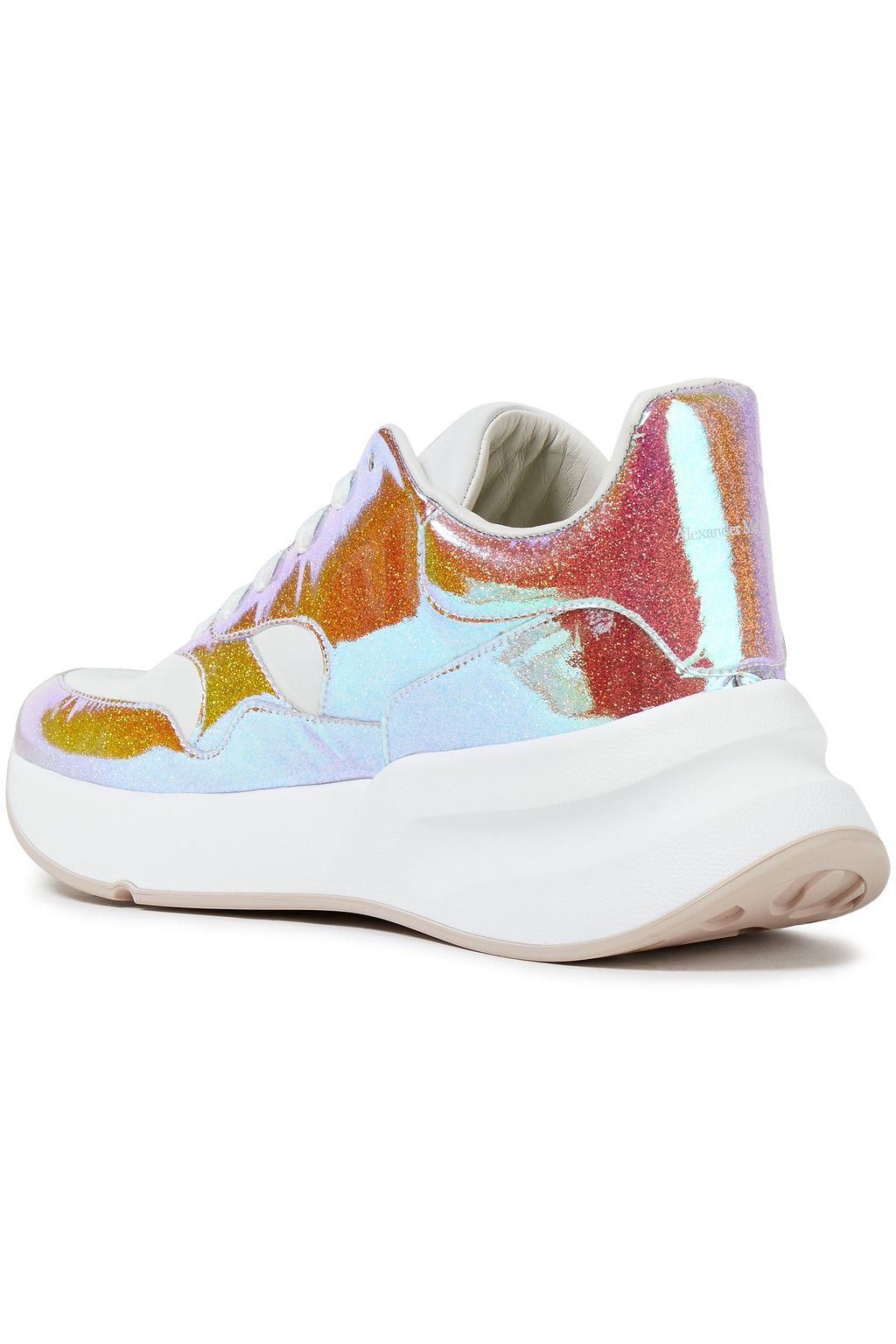 MCQUEEN Paneled glittered holographic leather exaggerated-sole sneakers