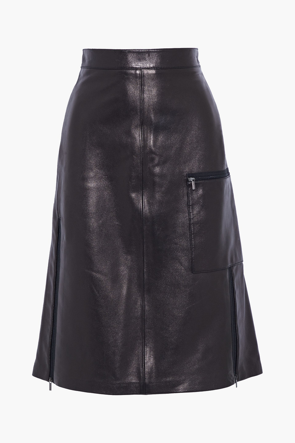 Zip-detailed metallic leather skirt